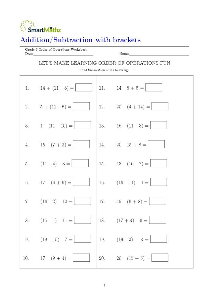 Addition/Subtraction with brackets - SmartMathz